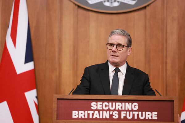 Britain's Prime Minister Keir Starmer speaks during a press conference, ahead of the publication of the government’s Immigration White Paper, in London, Monday, May 12, 2025. (Ian Vogler, Pool Photo via AP)