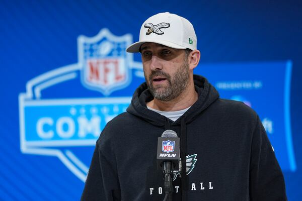 Philadelphia Eagles head coach Nick Sirianni speaks during a press conference at the NFL football scouting combine in Indianapolis, Tuesday, Feb. 25, 2025. (AP Photo/Michael Conroy)