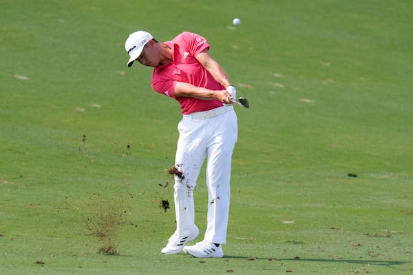 Collin Morikawa hits from the 13th fairway during the third round of The Sentry golf event, Saturday, Jan. 4, 2025, at Kapalua Plantation Course in Kapalua, Hawaii. (AP Photo/Matt York)