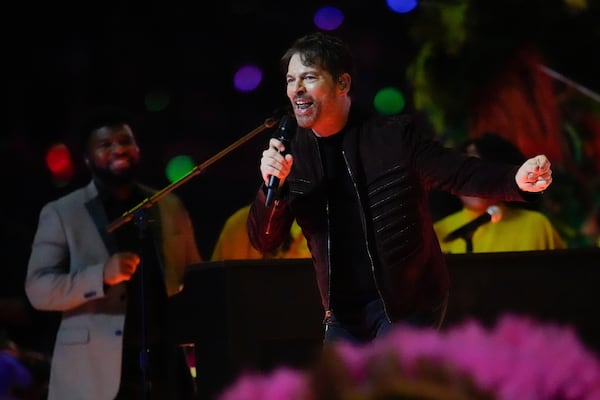 Harry Connick Jr. performs before the NFL Super Bowl 59 football game between the Kansas City Chiefs and the Philadelphia Eagles, Sunday, Feb. 9, 2025, in New Orleans. (AP Photo/George Walker IV)