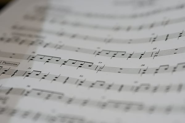 A sheet of music is seen during rehearsal at Stax Music Academy, Thursday, Jan. 30, 2025, in Memphis, Tenn. (AP Photo/George Walker IV)