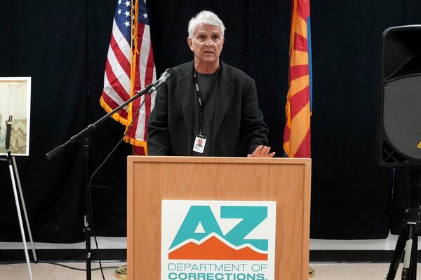 Michael Kiefer of the Arizona Mirror speaks about witnessing the execution of inmate Aaron Brian Gunches at the Arizona State Prison Wednesday, March 19, 2025 in Florence, Ariz. (AP Photo/Darryl Webb)