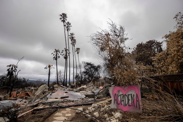 FILE - A property burned by the Eaton Fire is seen Thursday, Feb. 6, 2025, in Altadena, Calif. (AP Photo/Ethan Swope, File)