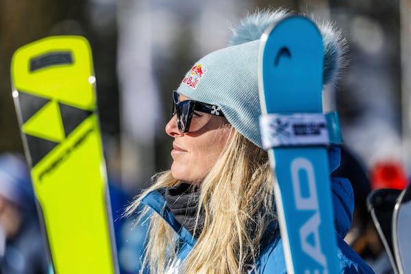 Lindsey Vonn watches the other racers after her first downhill forerun on the Birds of Prey at the World Cup skiing event, Wednesday, Dec. 11, in Beaver Creek, Colo. (Chris Dillmann/Vail Daily via AP)