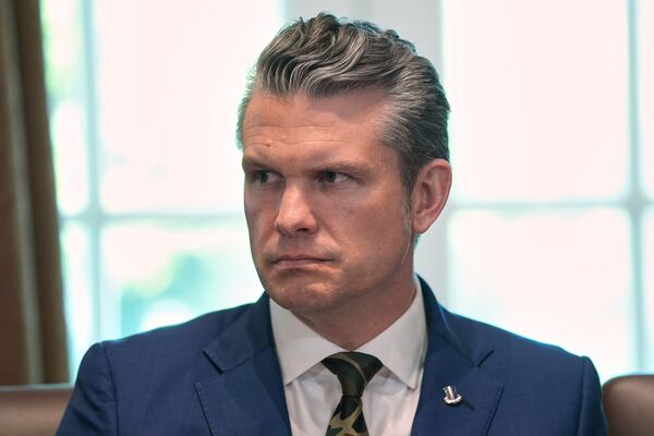 Secretary of Defense Pete Hegseth listens during a cabinet meeting at the White House, Wednesday, April 30, 2025, in Washington. (AP Photo/Evan Vucci)