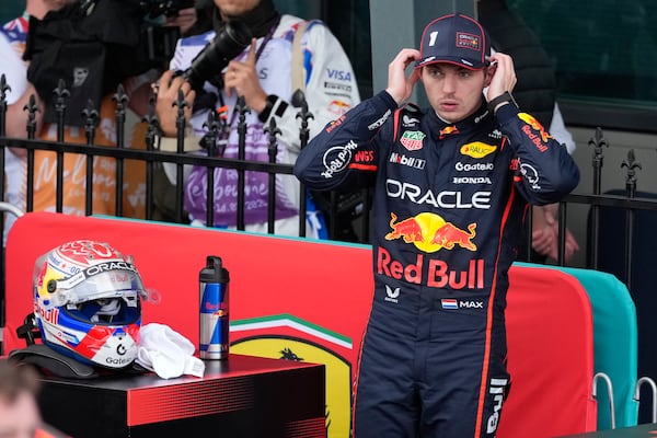 Red Bull driver Max Verstappen of the Netherlands reacts after his second placed finish at the Australian Formula One Grand Prix at Albert Park, in Melbourne, Australia, Sunday, March 16, 2025. (AP Photo/Asanka Brendon Ratnayake)