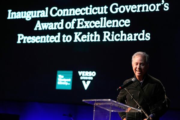 Connecticut Governor Ned Lamont talks during a ceremony for the presentation of the first Governor's Award of Excellence in Westport, Conn., Wednesday, March 5, 2025. (AP Photo/Seth Wenig)