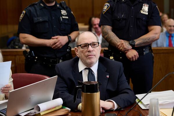Harvey Weinstein appears in state court in Manhattan for his retrial on Friday, May 2, 2025 in New York. (Curtis Means/Pool Photo via AP)
