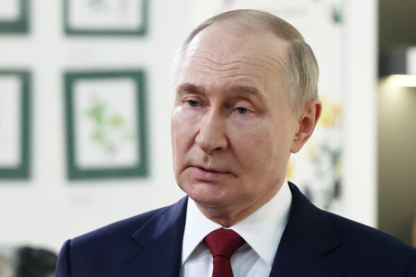 Russian President Vladimir Putin speaks to journalists after his phone talks with U.S. President Donald Trump at the Sirius Park of Science and Art outside Sochi, Russia, on Monday, May 19, 2025. (Vyacheslav Prokofyev, Sputnik, Kremlin Pool Photo via AP)