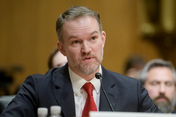 FILE - Jamieson Greer, President Donald Trump's nominee to be United States Trade Representative, with the rank of Ambassador, appears before the Senate Committee on Finance for his pending confirmation on Capitol Hill, Feb. 6, 2025, in Washington. (AP Photo/Rod Lamkey, Jr., File)