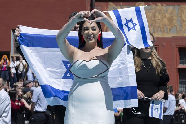 Israel's Yuval Raphael poses for a photo, during the opening ceremony of the 69th Eurovision Song Contest, in Basel, Switzerland, Sunday, May 11, 2025. (Peter Schneider/Keystone via AP)