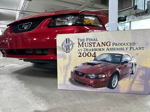 The final Ford Mustang that was produced at Dearborn Assembly Plant in 2004, part of Ford Motor Co.’s Heritage Fleet, is on display Wednesday, March 12, 2025, in Dearborn, Mich. (AP Photo/Mike Householder)