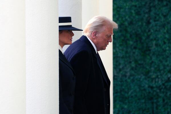 President-elect Donald Trump and his wife Melania arrive for church service at St. John's Episcopal Church across from the White House in Washington, Monday, Jan. 20, 2025, on Donald Trump's inauguration day. (AP Photo/Matt Rourke)