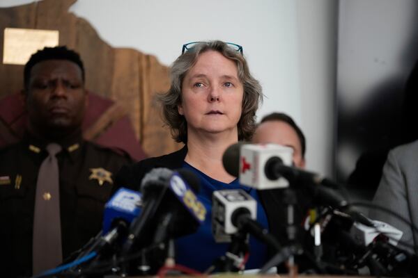 Madison Mayor Satya Rhodes-Conway speaks at a news conference Tuesday, Dec. 17, 2024, in Madison, Wis., following a shooting at the Abundant Life Christian School on Monday. (AP Photo/Nam Y. Huh)