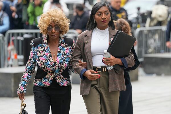 Janice Combs, mother of Sean Diddy Combs, left, arrives at Manhattan federal court, Tuesday, May 13, 2025, in New York. (AP Photo/Seth Wenig)