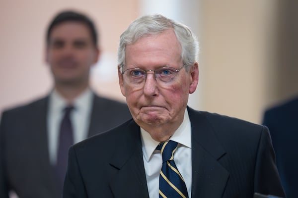 FILE - Senate Minority Leader Mitch McConnell, R-Ky., walks to the chamber as Congress returns for the lame-duck session at the Capitol in Washington, Nov. 12, 2024. (AP Photo/J. Scott Applewhite, File)