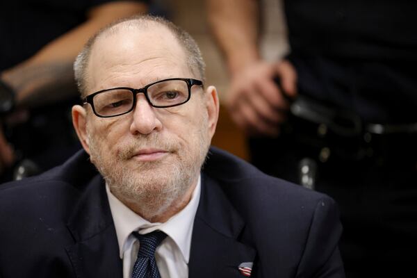 Harvey Weinstein appears in state court in Manhattan for his retrial on Friday, May 9, 2025 in New York. (Brendan McDermid/Pool Photo via AP)