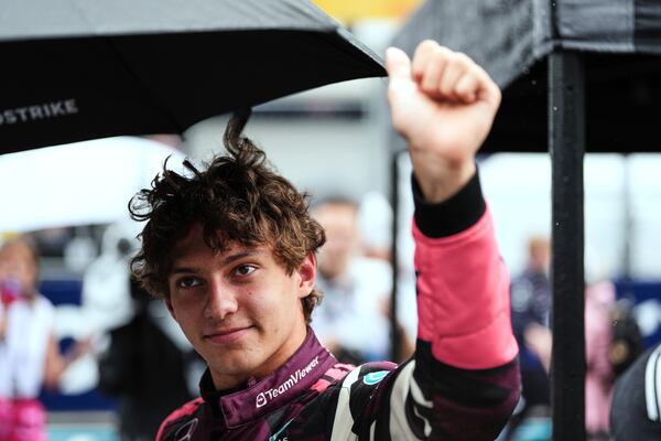 Mercedes driver Kimi Antonelli of Italy greets fans before the Sprint race at the Formula One Miami Grand Prix auto race, Saturday, May 3, 2025, in Miami Gardens, Fla. (AP Photo/Rebecca Blackwell)