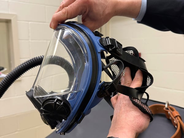 This photo provided by The Promise of Justice Initiative shows the nitrogen gas mask in the new execution chamber at the Louisiana State Penitentiary. (The Promise of Justice Initiative via AP)