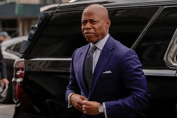 New York City Mayor Eric Adams arrives to court, Wednesday, Feb. 19, 2025, in New York. (AP Photo/Julia Demaree Nikhinson)