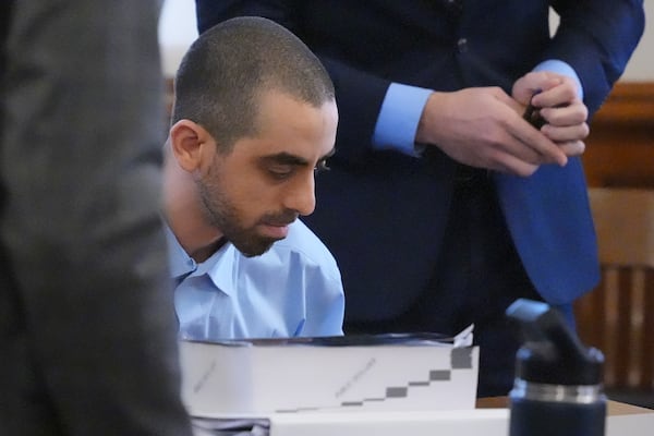 Hadi Matar sits at the defense table before the start of the second day of his trial at the Chautauqua County Courthouse, Tuesday, Feb. 11, 2025, in Mayville, N.Y. Matar is charged with stabbing famed author Salman Rushdie. (AP Photo/Gene J. Puskar)