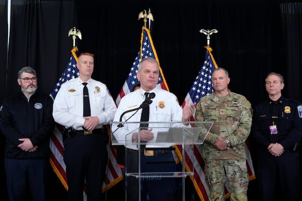 D.C. Fire and EMS Chief John Donnelly speaks during a news conference at Ronald Reagan Washington National Airport, Friday, Jan. 31, 2025, in Arlington, Va. (AP Photo/Alex Brandon)