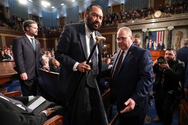 Rep. Al Green, D-Texas, is removed from the chamber as President Donald Trump addresses a joint session of Congress at the Capitol in Washington, Tuesday, March 4, 2025. (Win McNamee/Pool Photo via AP)