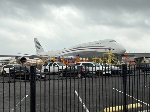FILE - A Boeing 747 with the color scheme of planes used by the Qatari royal family is seen Friday, May 2, 2025 at San Antonio International Airport in San Antonio, Texas. President Donald Trump said this week that he wants to accept the $400 million plane, and that it would later be donated to a presidential library. (Brandon Lingle/The San Antonio Express-News via AP, File)