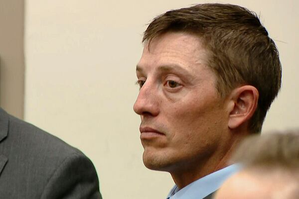 Former Grand Rapids Police officer Christopher Schurr sits in court during the second day of his trial at the Kent County Courthouse in Grand Rapids, Mich., Tuesday, April 29, 2025. Schurr is charged with second-degree murder in the fatal shooting of Patrick Lyoya, a 26-year-old Congolese immigrant during a traffic stop on April 4, 2022. (WOOD-TV via AP, Pool)
