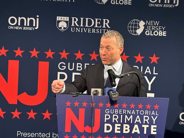 U.S. Rep. Josh Gottheimer speaks after the Democratic gubernatorial debate at Rider University in Lawrenceville, New Jersey, on Feb. 2, 2025. (AP photo/Mike Catalini)