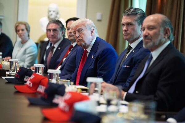 President Donald Trump listens during a cabinet meeting at the White House, Wednesday, April 30, 2025, in Washington. (AP Photo/Evan Vucci)