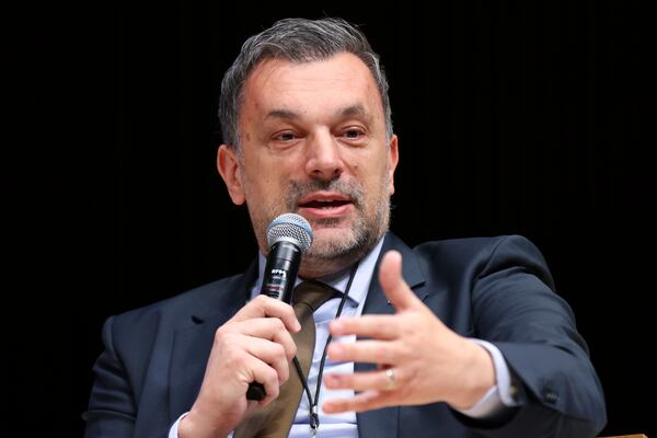 Minister of Foreign Affairs of Bosnia and Herzegovina Elmedin Konakovic speaks during a panel discussion at the NATO Parliamentary Assembly in Dayton, Ohio, Friday, May 23, 2025. (AP Photo/Paul Vernon)