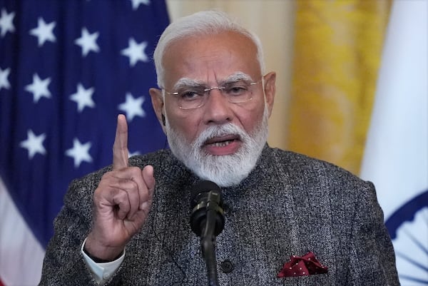 India's Prime Minister Narendra Modi speaks during a news conference with President Donald Trump in the East Room of the White House, Thursday, Feb. 13, 2025, in Washington. (Photo/Alex Brandon)