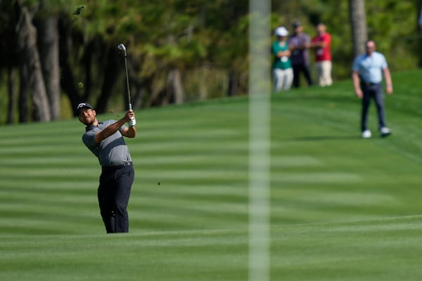 Xander Schauffele hits an approach shot to the second green during the second round of The Players Championship golf tournament Friday, March 14, 2025, in Ponte Vedra Beach, Fla. (AP Photo/Julia Demaree Nikhinson)