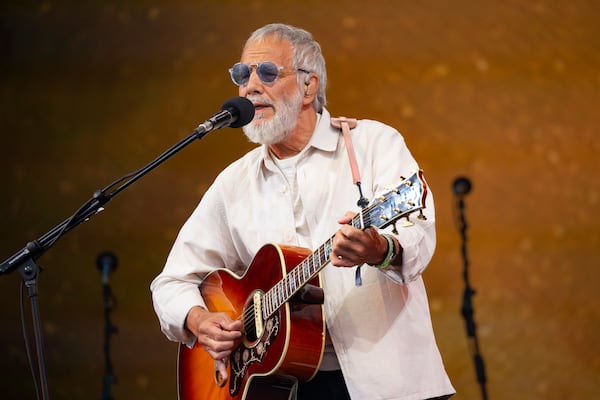 FILE -Yusuf Islam, known during his early musical career by his stage name Cat Stevens, performs during Glastonbury Festival in Worthy Farm, Somerset, England, Sunday, June 25, 2023. (Joel C Ryan/Invision/AP, File)