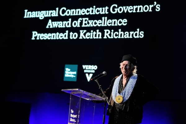 Keith Richards speaks after receiving the first Connecticut Governor's Award of Excellence in Westport, Conn., Wednesday, March 5, 2025. (AP Photo/Seth Wenig)