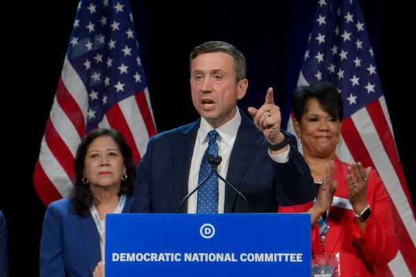 DNC chair candidate Ken Martin speaks at the Democratic National Committee Winter Meeting at the Gaylord National Resort and Convention Center in National Harbor, Md., Saturday, Feb. 1, 2025. (AP Photo/Rod Lamkey, Jr.)