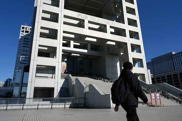 Fuji Television headquarter building is seen Friday, Jan. 17, 2025, in Tokyo. (AP Photo/Eugene Hoshiko)