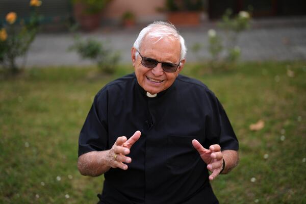 Guatemalan Cardinal Alvaro Ramazzini speaks during an interview with Associated Press at the headquarters of the Scalabrinian congregation, in Rome, Saturday, May 3, 2025. (AP Photo/Francisco Seco)