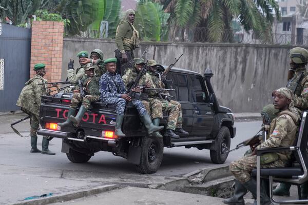 M23 rebels patrol the streets of Goma, Democratic Republic of the Congo, Wednesday, Jan. 29, 2025. (AP Photo/Brian Inganga)