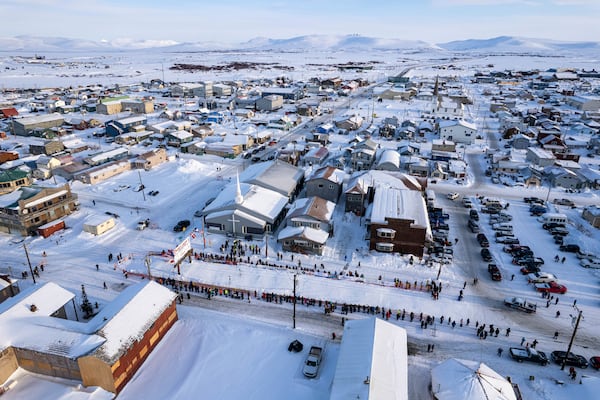 FILE - The city of Nome, Alaska, awaits the first Iditarod Trail Sled Dog Race musher Tuesday, March 14, 2023. Ryan Redington won the race. (Loren Holmes/Anchorage Daily News via AP, File)