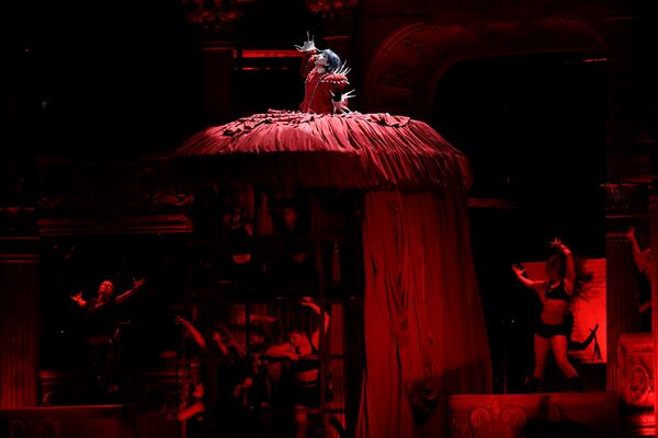 Lady Gaga takes part in a rehearsal a day ahead of her free concert, on Copacabana beach, in Rio de Janeiro, Friday, May 2, 2025. (AP Photo/Bruna Prado)