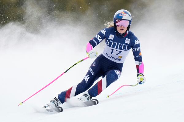 United States' Lindsey Vonn skis during a women's super-G run at the World Cup Finals, Sunday, March 23, 2025, in Sun Valley, Idaho. (AP Photo/Robert F. Bukaty)