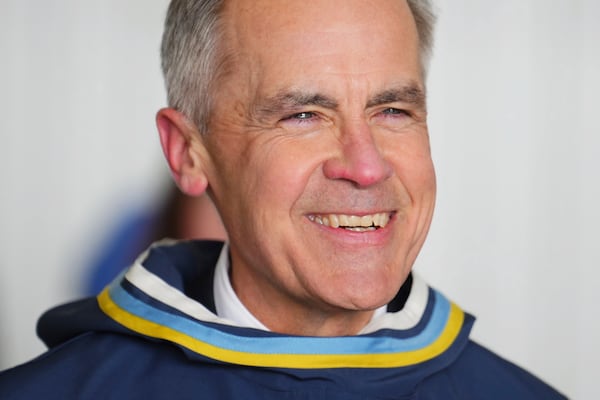 Canada Prime Minister Mark Carney looks on after making an announcement at a Canadian Armed Forces forward-operating location in Iqaluit, Nunavut, on Tuesday, March 18, 2025. (Sean Kilpatrick/The Canadian Press via AP)