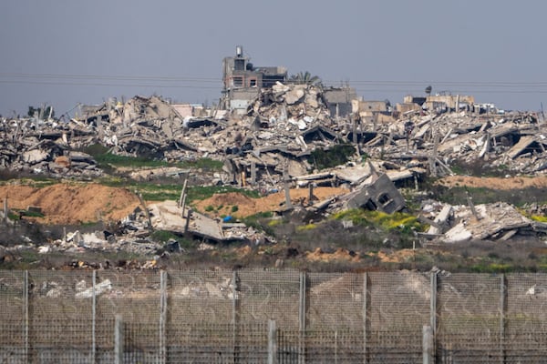 Destroyed buildings by Israeli bombardments in the northern Gaza Strip as seen from southern Israel, Wednesday, March 5, 2025. (AP Photo/Ariel Schalit)