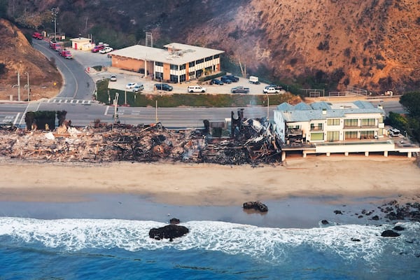 Beachfront properties are left destroyed by the Palisades Fire, Thursday, Jan. 9, 2025 in Malibu, Calif. (AP Photo/Mark J. Terrill)