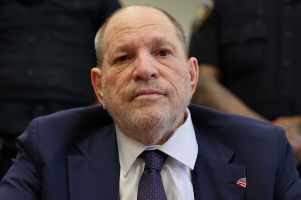 Harvey Weinstein appears in state court in Manhattan for his trial on Thursday, May 1, 2025 in New York. (Michael M. Santiago/Pool Photo via AP)