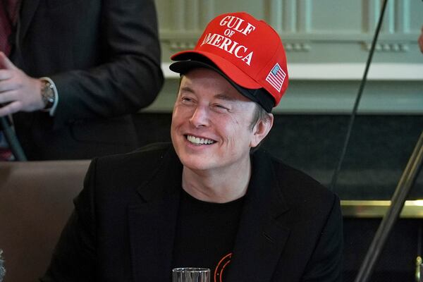 Elon Musk listens during a cabinet meeting at the White House, Wednesday, April 30, 2025, in Washington. (AP Photo/Evan Vucci)