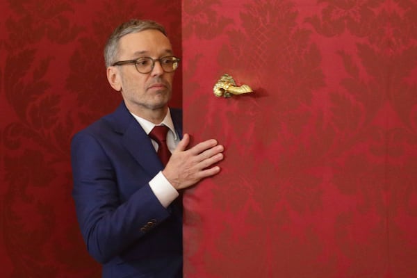 Austria's Freedom Party leader Herbert Kickl leaves the presidential office, in Vienna, Austria, Monday, Jan. 6, 2025. (AP Photo/Heinz-Peter Bader)