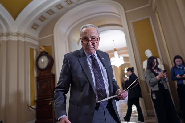 Senate Minority Leader Chuck Schumer, D-N.Y., pauses during a weekly news conference, at the Capitol, in Washington, Tuesday, Jan. 14, 2025. (AP Photo/J. Scott Applewhite)